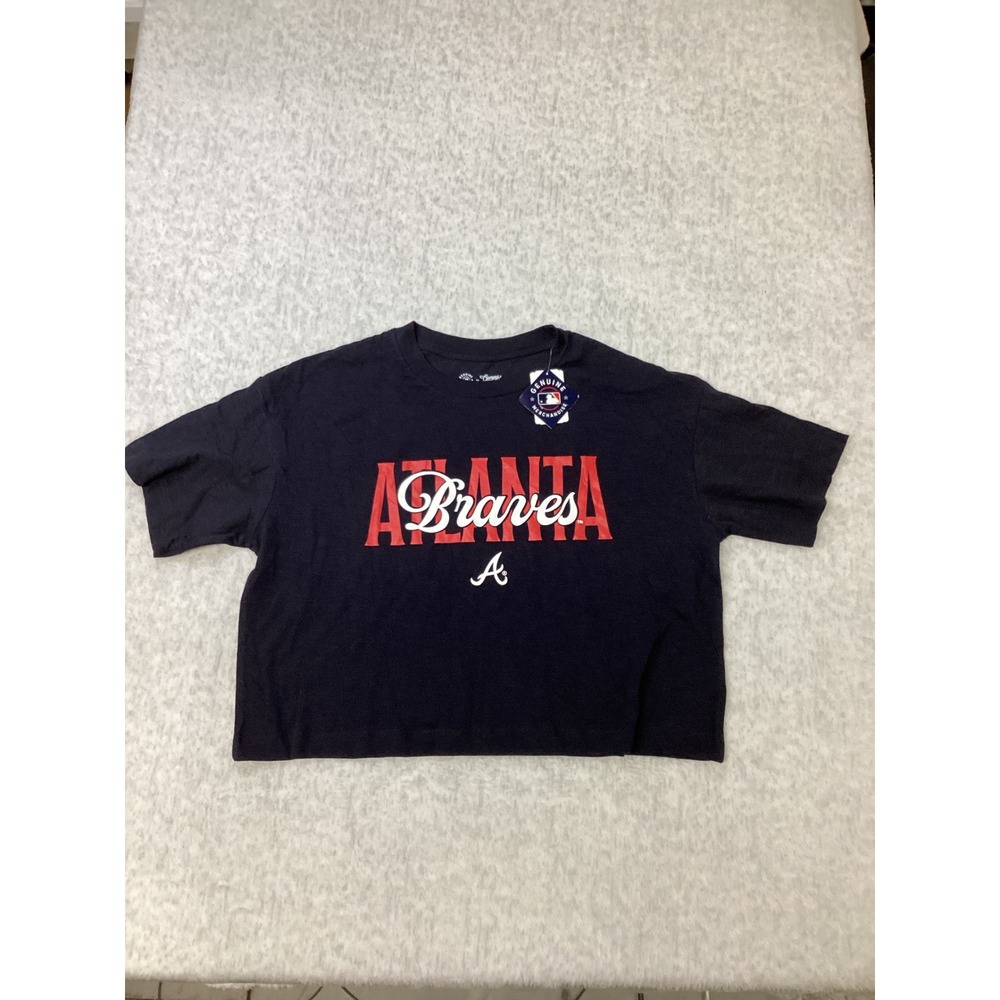 Atlanta Braves MLB Navy Blue Cropped Graphic T-Shirt Womens XS Campus Lifestyle